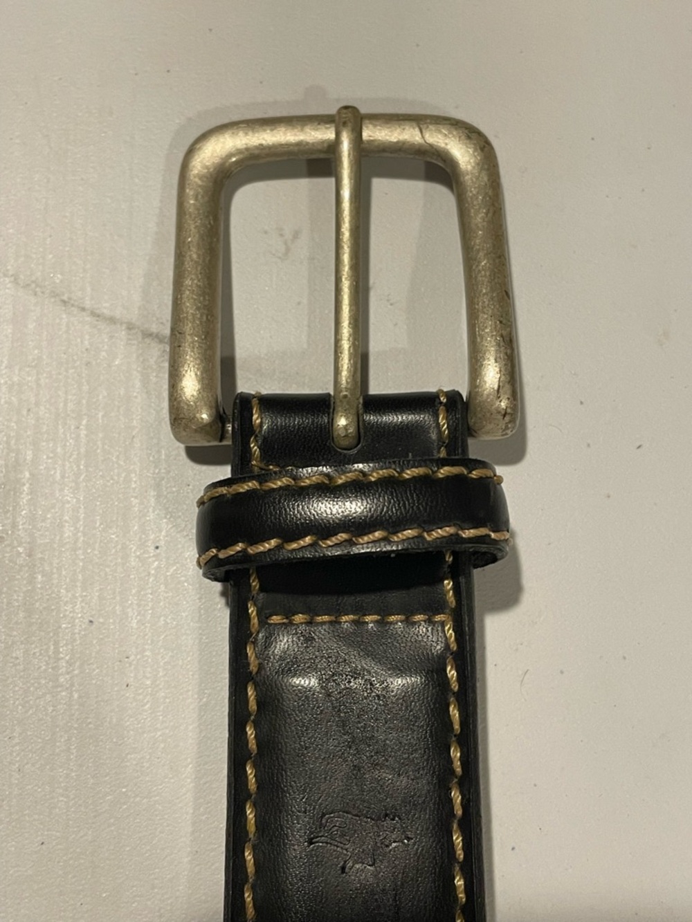 Vintage Hunt Club Leather Belt Black Brass Buckle Contrast Stitching Classic USA